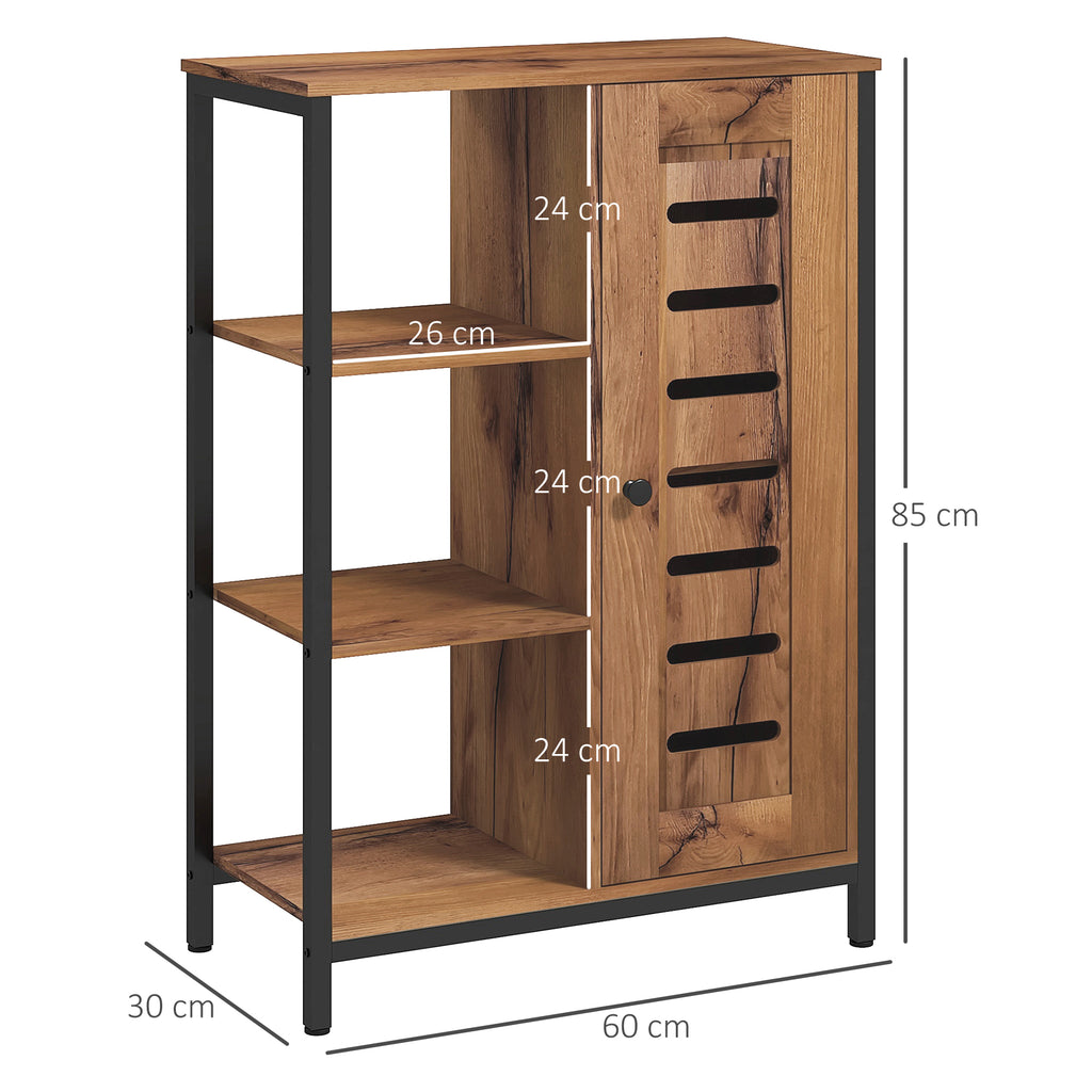 Meuble de salle de bain sur pied design industriel structure acier 3 étagères ouvertes 60 x 30 x 85 cm marron rustique-2