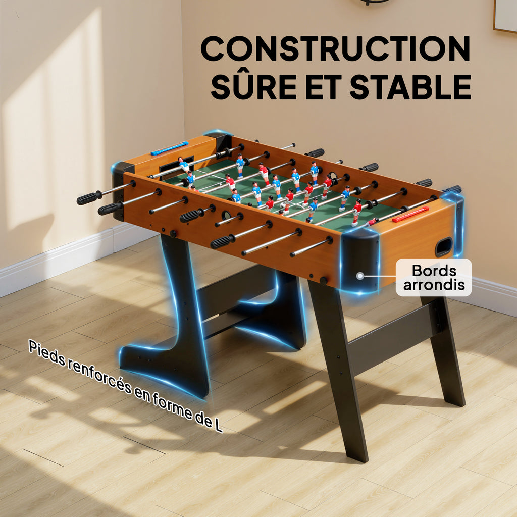 Baby-foot pliable en bois table de babyfoot pliable sur pied avec 2 balles 22 joueurs, 118 x 107,5 x 78 cm, marron-8