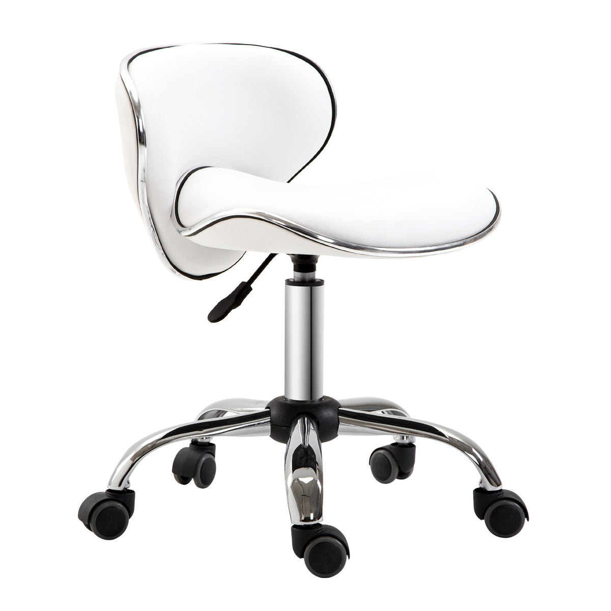 Tabouret à roulettes tabouret de travail avec hauteur réglable 44-56 cm et dossier, pivotant 360°, blanc-0