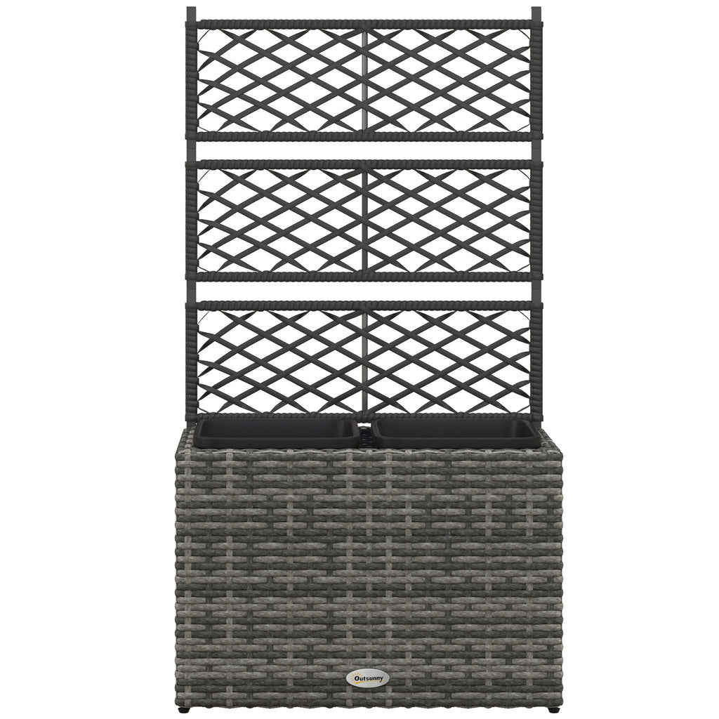 Jardinière pour plantes avec treillis 2 bacs à plante 22L en résine tressée et acier galvanisé 57 x 30 x 107 cm gris-0