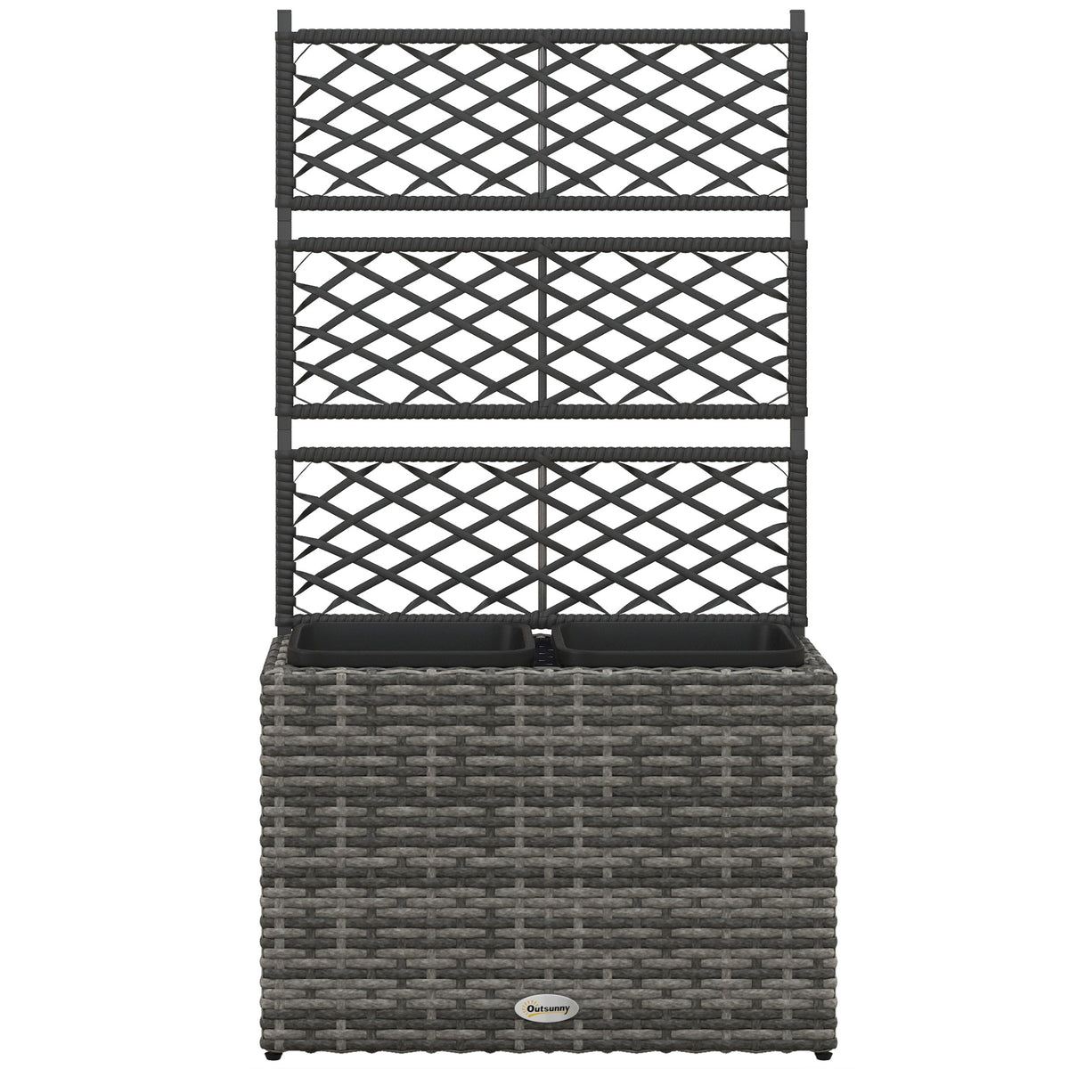 Jardinière pour plantes avec treillis 2 bacs à plante 22L en résine tressée et acier galvanisé 57 x 30 x 107 cm gris-0