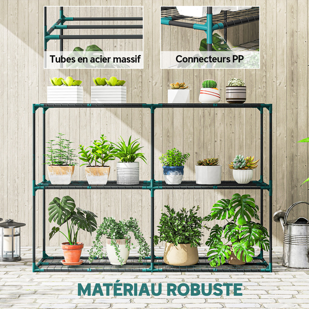 Étagère à Fleurs 3 Niveaux en Acier, Support à Plantes Intérieur Extérieur, Charge 20 kg, 143 x 48 x 100 cm, Vert Foncé-5