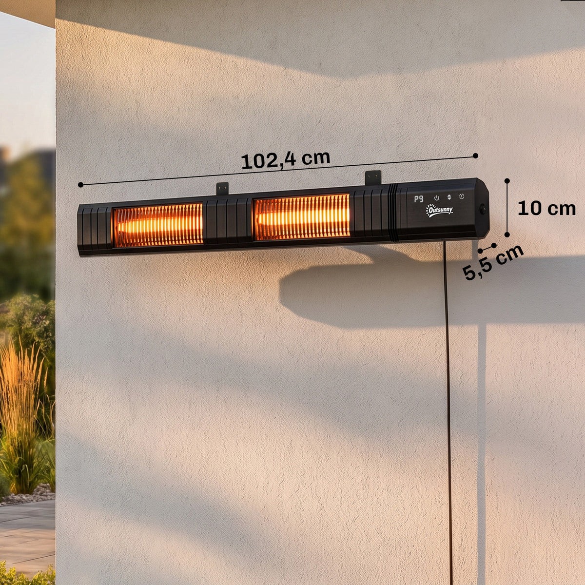 Radiateur Infrarouge 3000W Mural IP65, Télécommande, Écran LED, Minuterie, 9 Niveaux, 102,4 x 10 x 5,5 cm, Noir-2