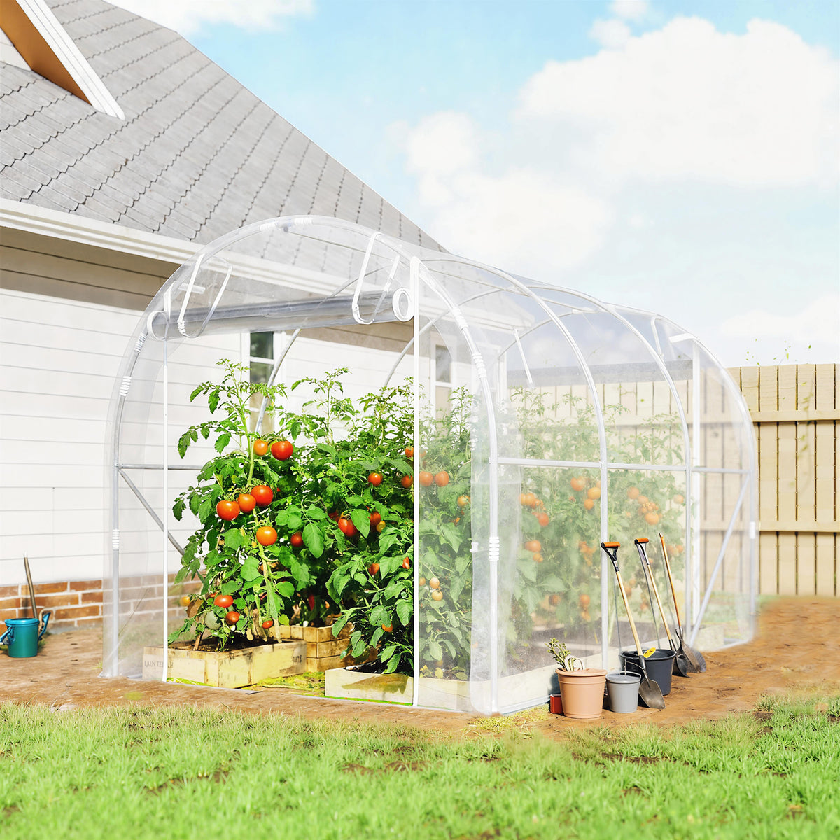 Serre tunnel de jardin 6m² serre de jardin tunnel 195x295x195cm cadre acier galvanisé, bâche PE 150g/m² transparent-1