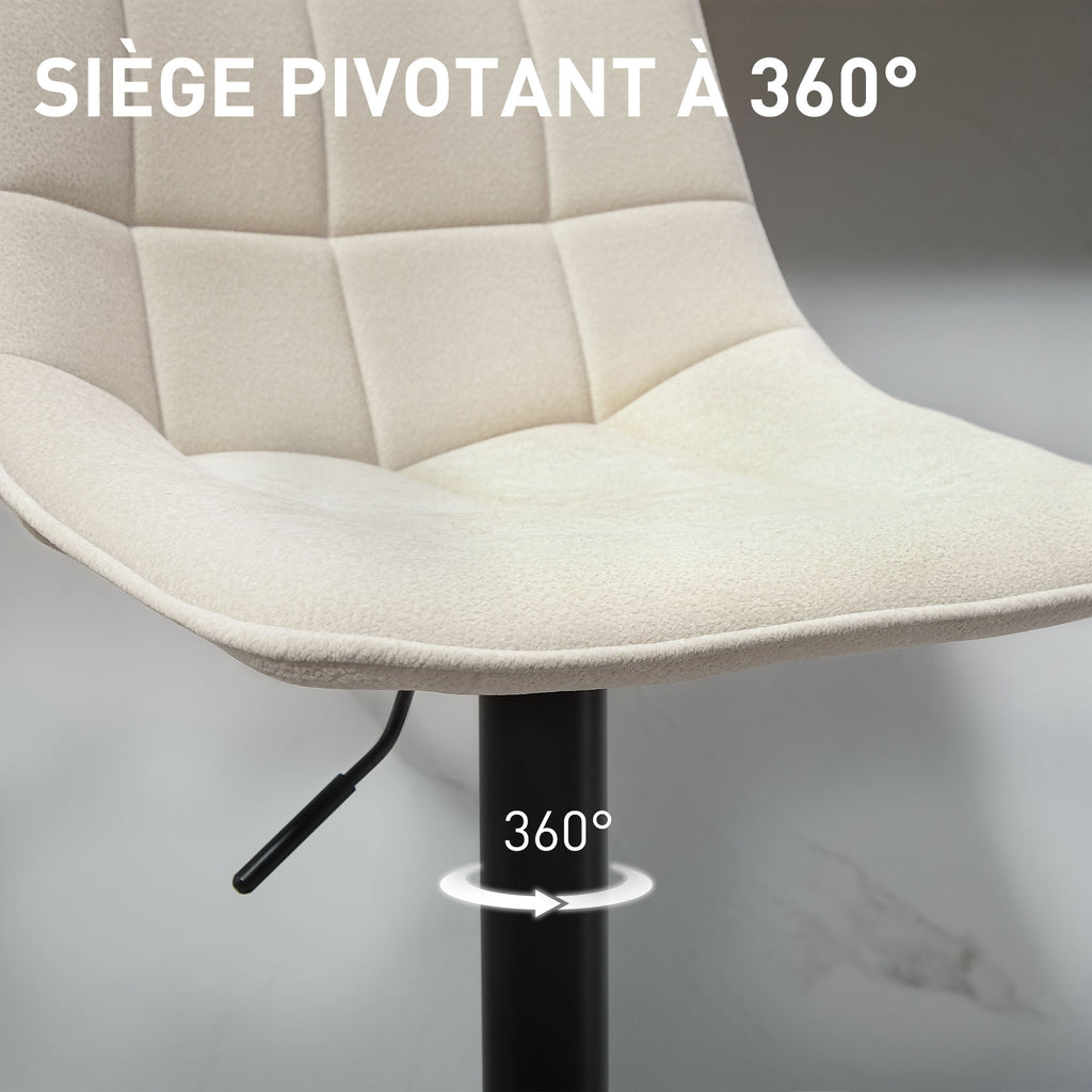 Lot de 2 tabourets de bar, chaises de bar en chenille hauteur réglable avec dossier pivotant 360° 47x48x117,5cm beige-5