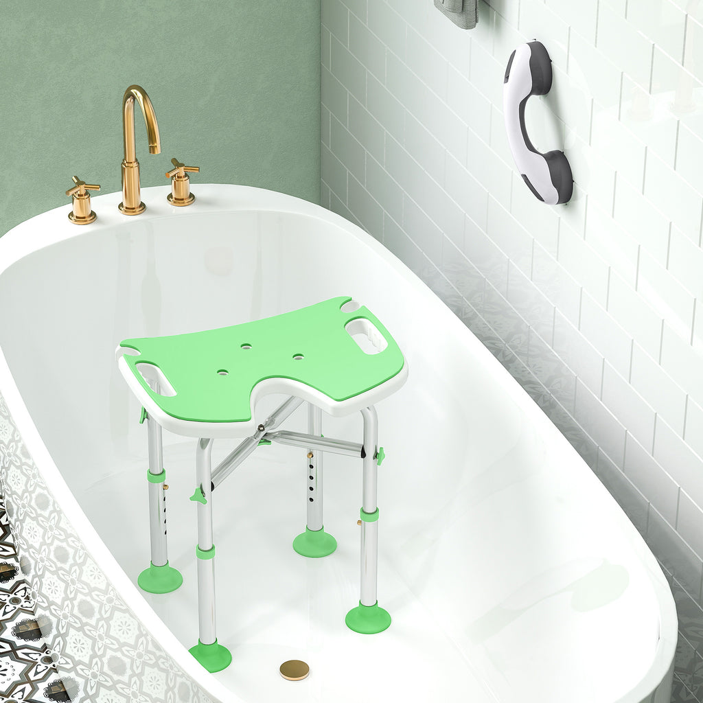 Tabouret de Douche, Hauteur Ajustable 39-51,5 cm, Barre d'Appui à Ventouse, Patins à Ventouse, Vert-7