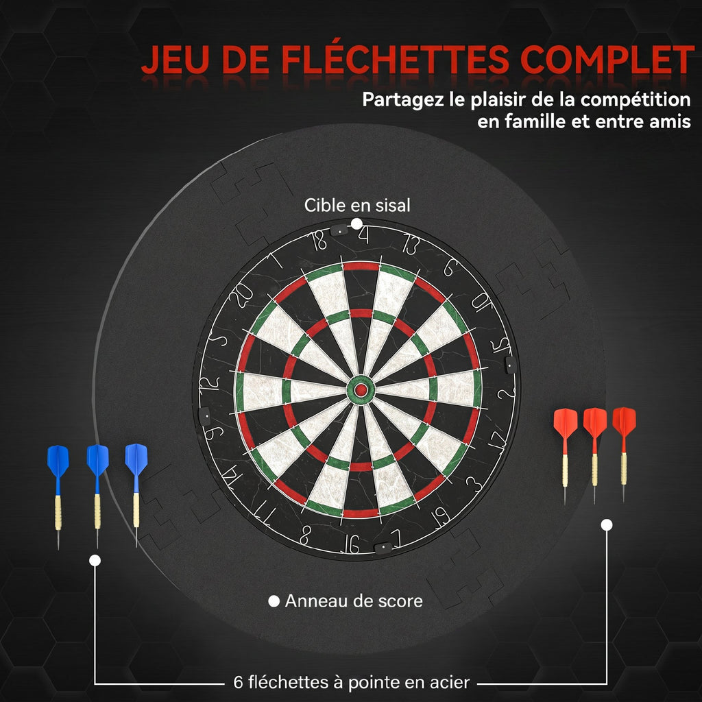 Cible de Fléchettes en Sisal Professionnelle avec Anneau de Protection EVA et 6 Fléchettes Pointe, Ø71,5x3,8cm, Noir-3