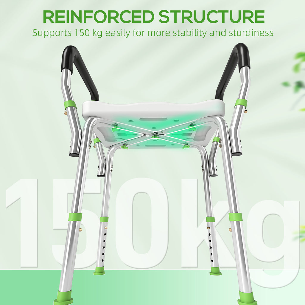 Tabouret de douche pour personnes âgées et handicapées avec accoudoirs, hauteur réglable, patins antidérapants, vert-7