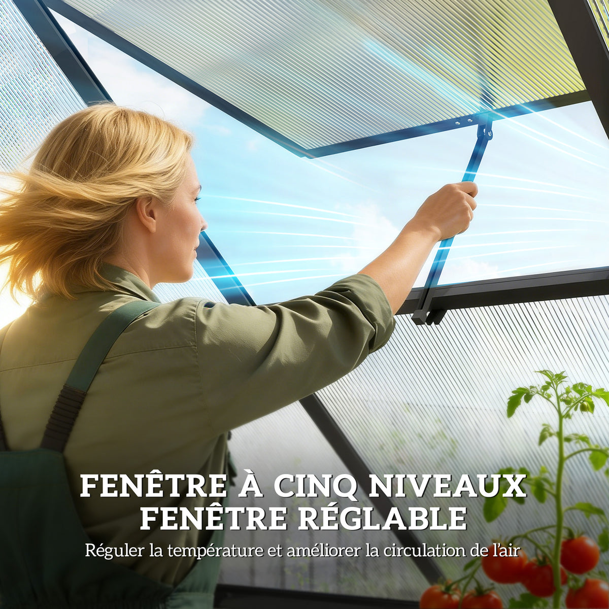 Serre de Jardin en Aluminium Polycarbonate, Montage Rapide, Fenêtre Réglable, Porte Battante, 178x168x195cm, Transparent-7