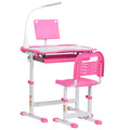 Ensemble chaise et bureau pour enfants avec lampe LED hauteur réglable plateau incliné support de lecture rose-0