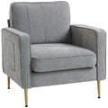 Fauteuil en tissu avec pieds en acier doré, grand confort, pochettes latérales, pour salon, bureau, chambre, gris-0