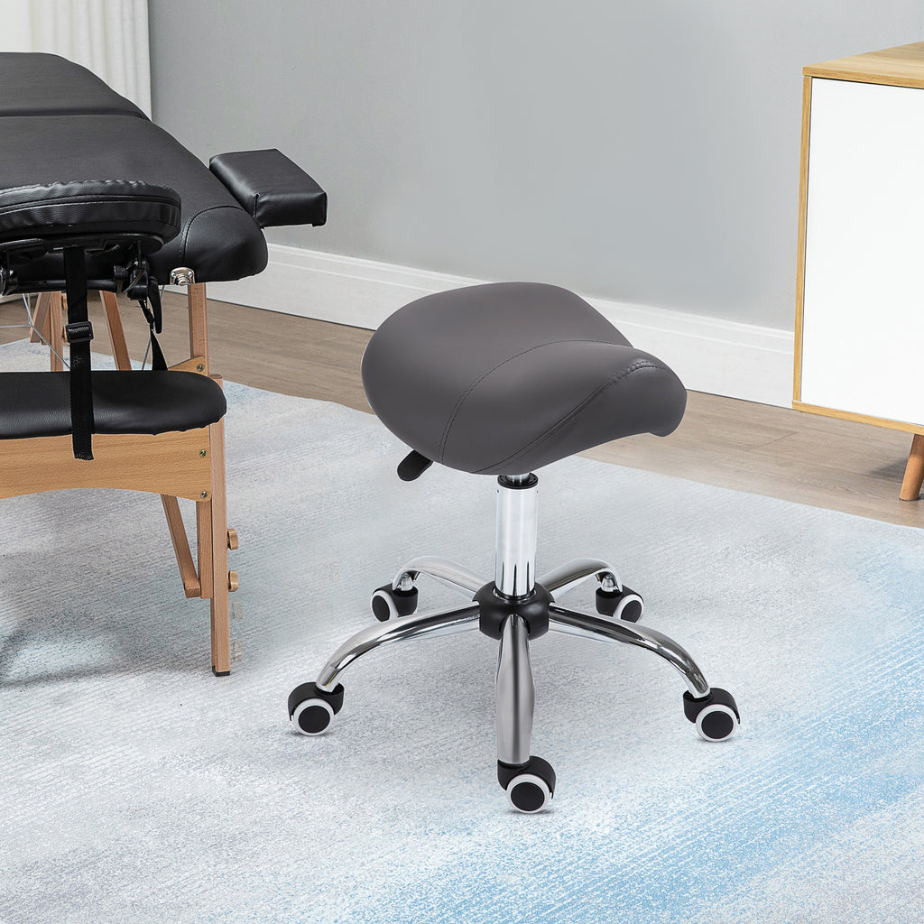 Tabouret à roulettes, tabouret de massage avec hauteur réglable 49-61 cm et selle ergonomique, chaise de travail à roulettes pivotant 360°, pour salon de massage tatouage clinique spa, gris-1