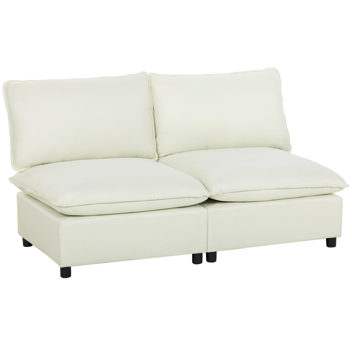 Canapé 2 places modulable, canapé de salon moderne 146 cm sans accoudoirs avec assise large, coussins épais, crème-0