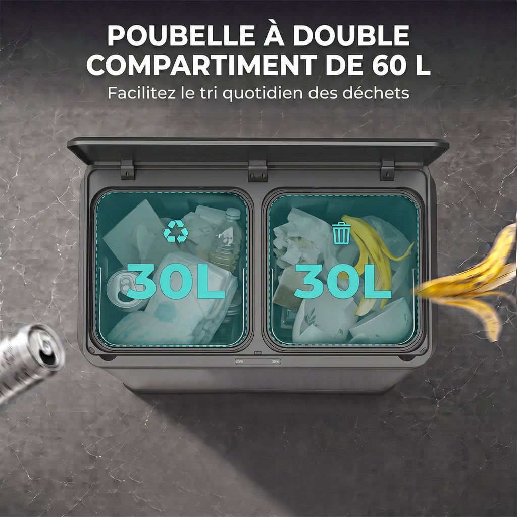 Poubelle de Cuisine Automatique 60 L, Poubelle à Double Compartiment, Capteur de Mouvement, Seaux Amovibles, Argent-4