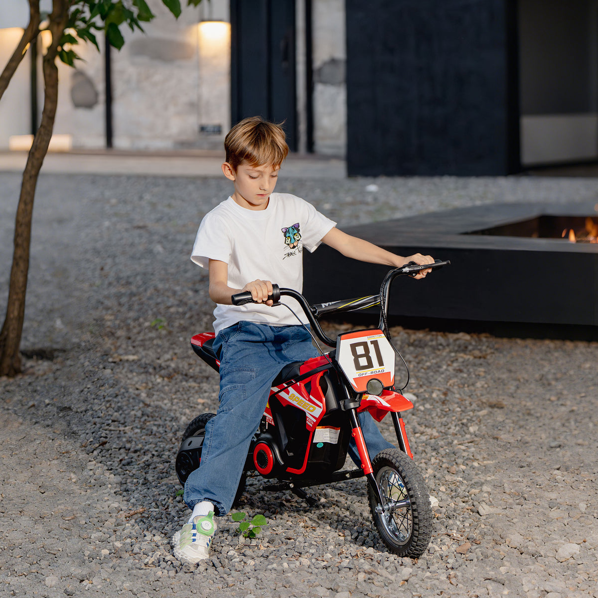 Moto électrique enfants 24V, moteur 250W, vitesse 6,4-16 km/h, pour enfants 8-12 ans, suspension arrière, rouge-1