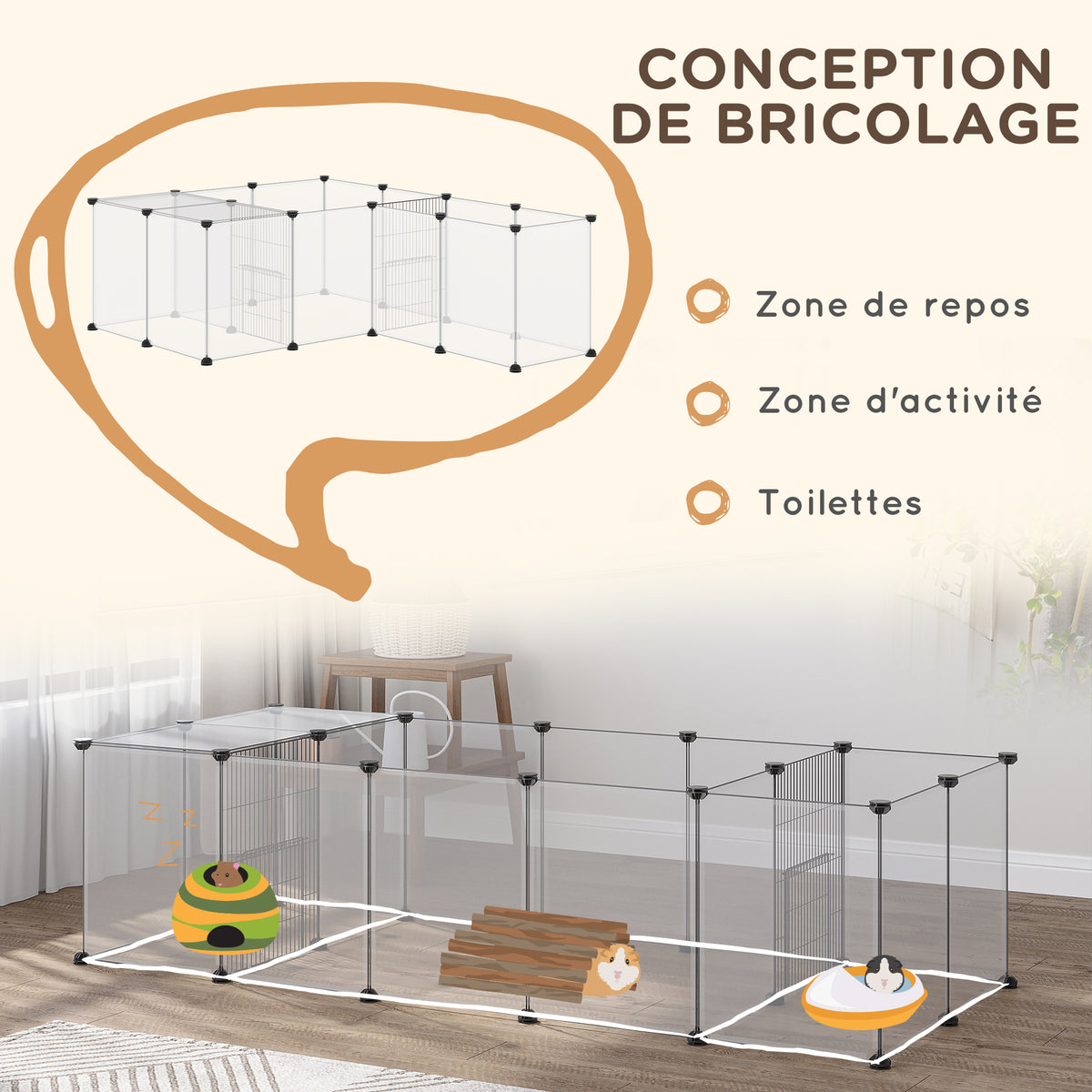 Enclos parc modulable pour petits animaux 20 panneaux pour cochons d'Inde hérisson 175 x 70 x 45 cm blanc-4