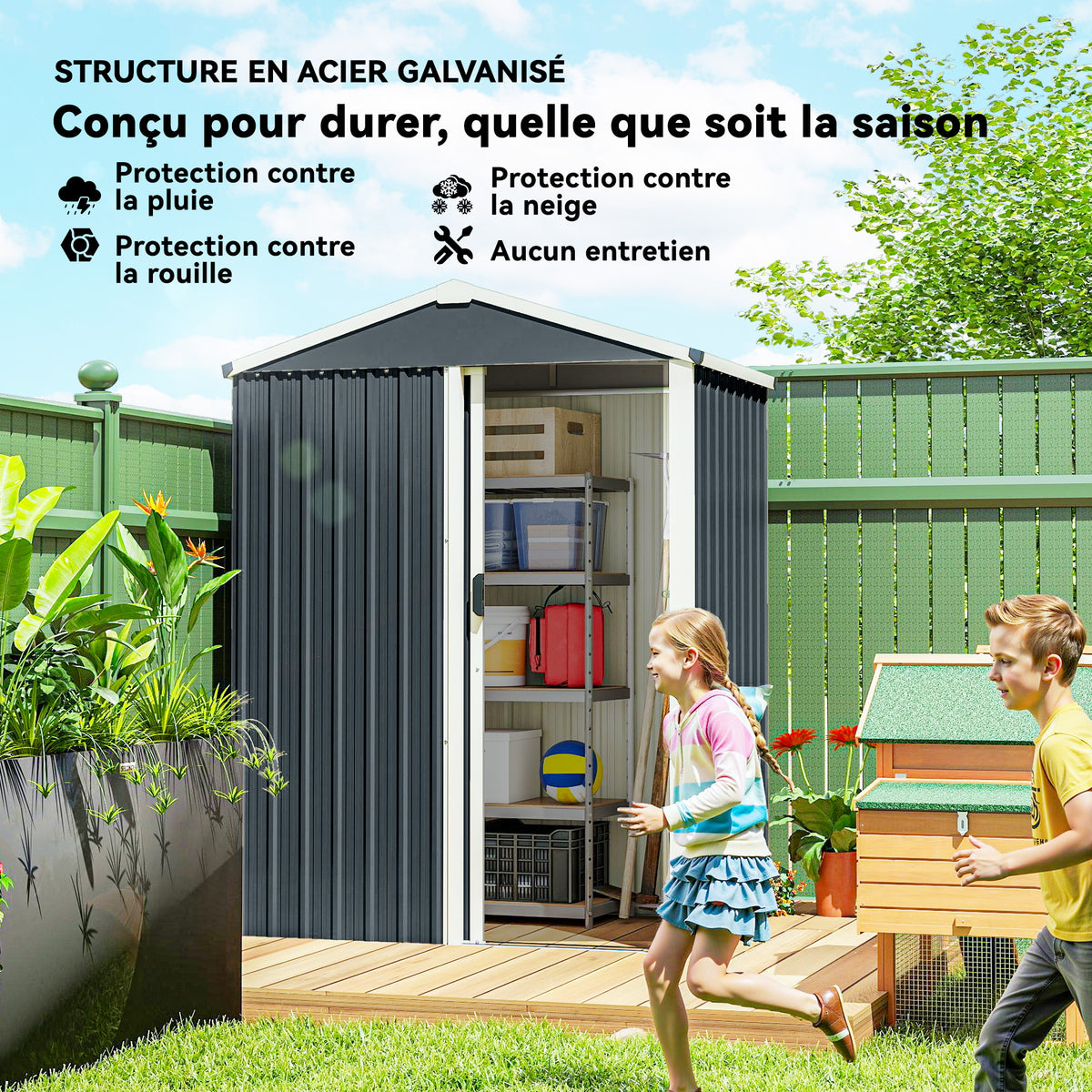 Abri de jardin en métal 1,2 m², cabane jardin extérieure, porte coulissante verrouillable, 136x87x176cm, gris-3