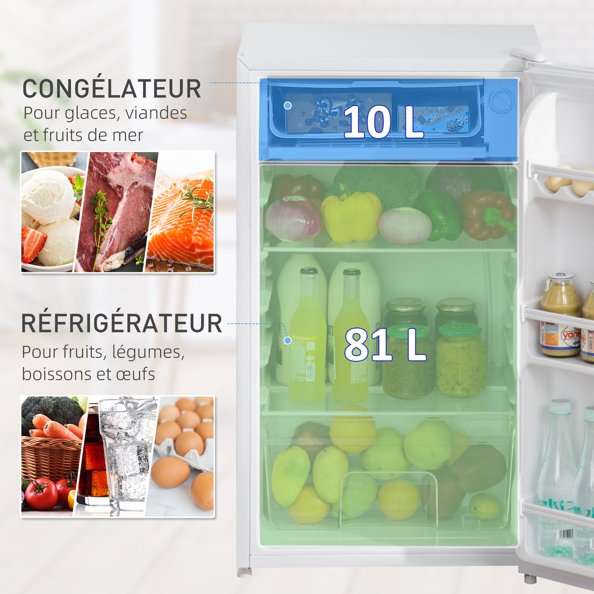 Réfrigérateur congélateur petit réfrigérateur 91 L étagères modulables design sous-comptoir 47,5 x 44,2 x 84 cm blanc-4