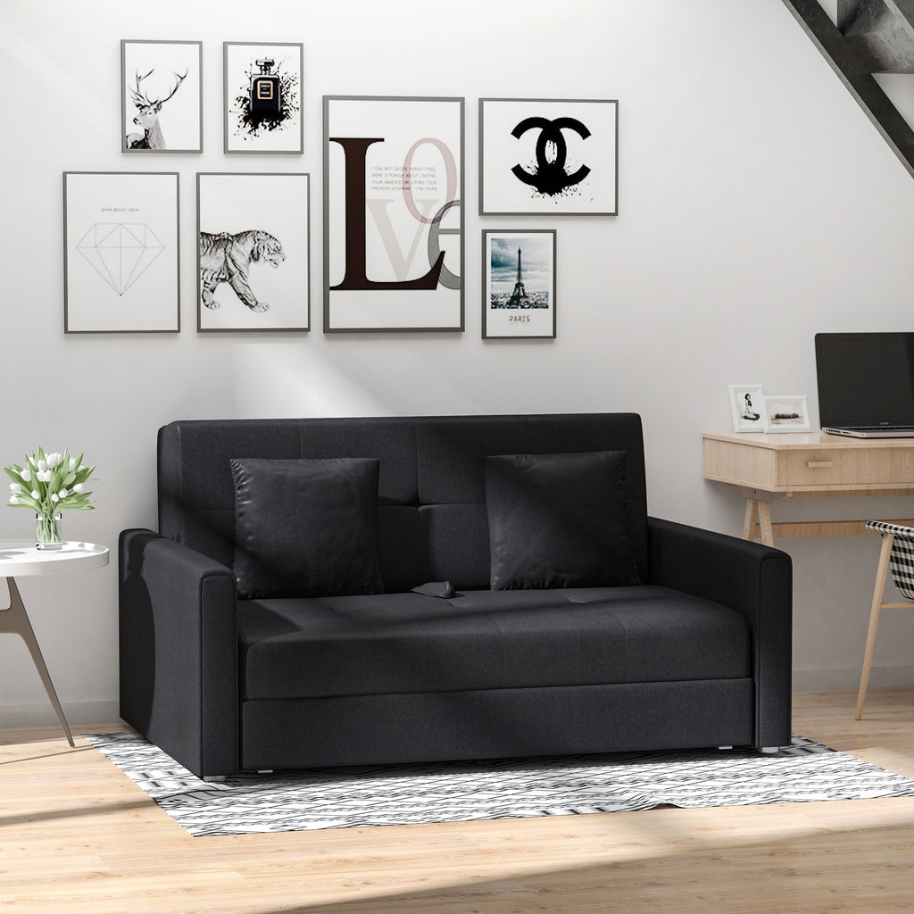 Canapé-lit 2 places convertible 2 en 1 avec 2 coussins et coffre de rangement intégré 152 x 101 x 81 cm gris foncé-9