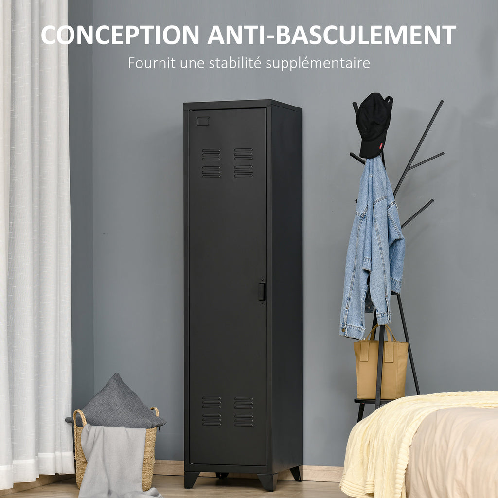 Armoire de Rangement compacte en métal casier style industriel avec 3 étagères, 1 tringle 43L x 50l x 180H cm-6