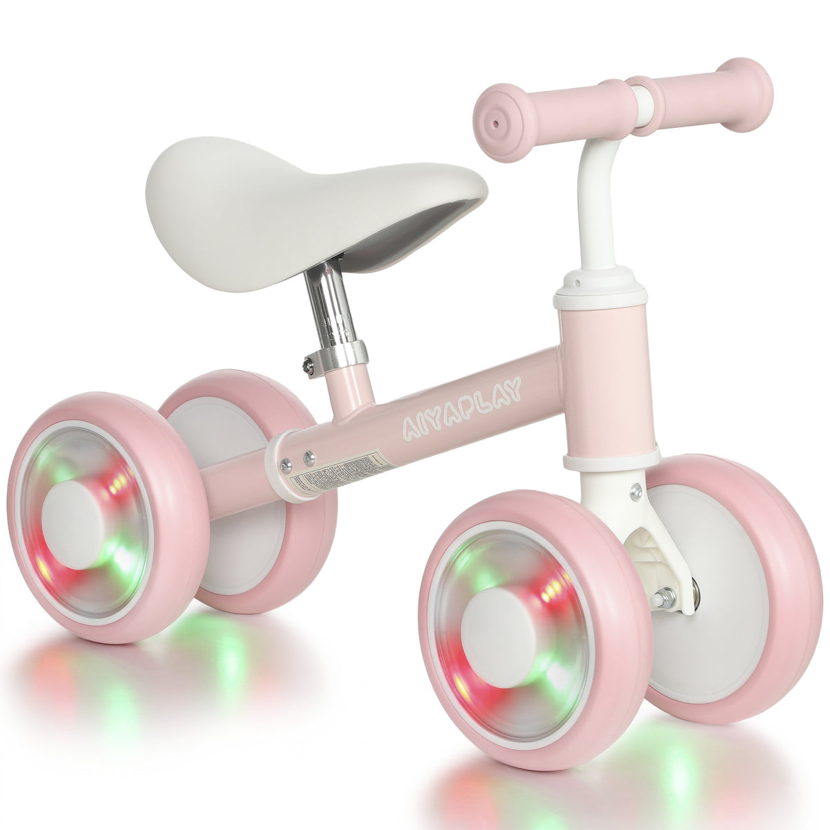 Draisienne Bébé 1-2 Ans, 4 Roues Lumineuses, Siège Réglable, Direction Limitée, Pneus EVA Silencieux, 52x22x37cm, Rose-0