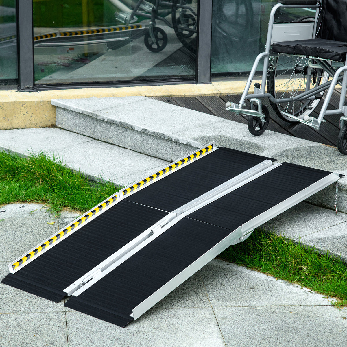 Rampe de chargement rampe d'accès pour fauteuil roulant scooter pliable antidérapante avec bordures de sécurité noir-1