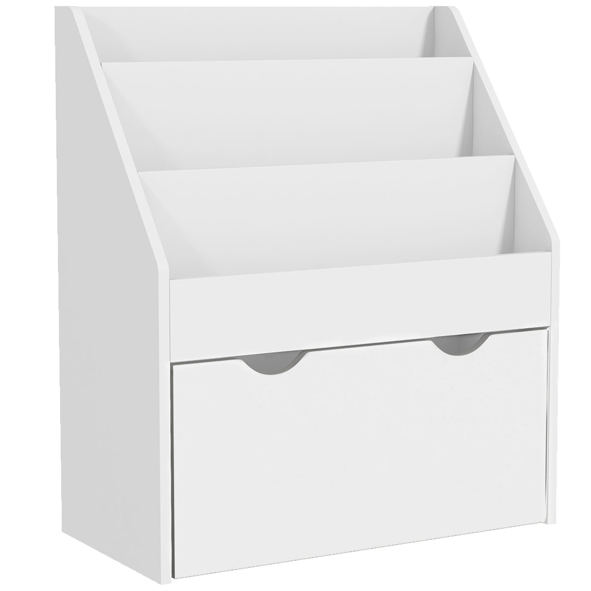Bibliothèque pour enfants Multi-Rangement avec 3 niveaux d'étagères et un tiroir, 62,5L x 30l x 70H cm, blanc-0