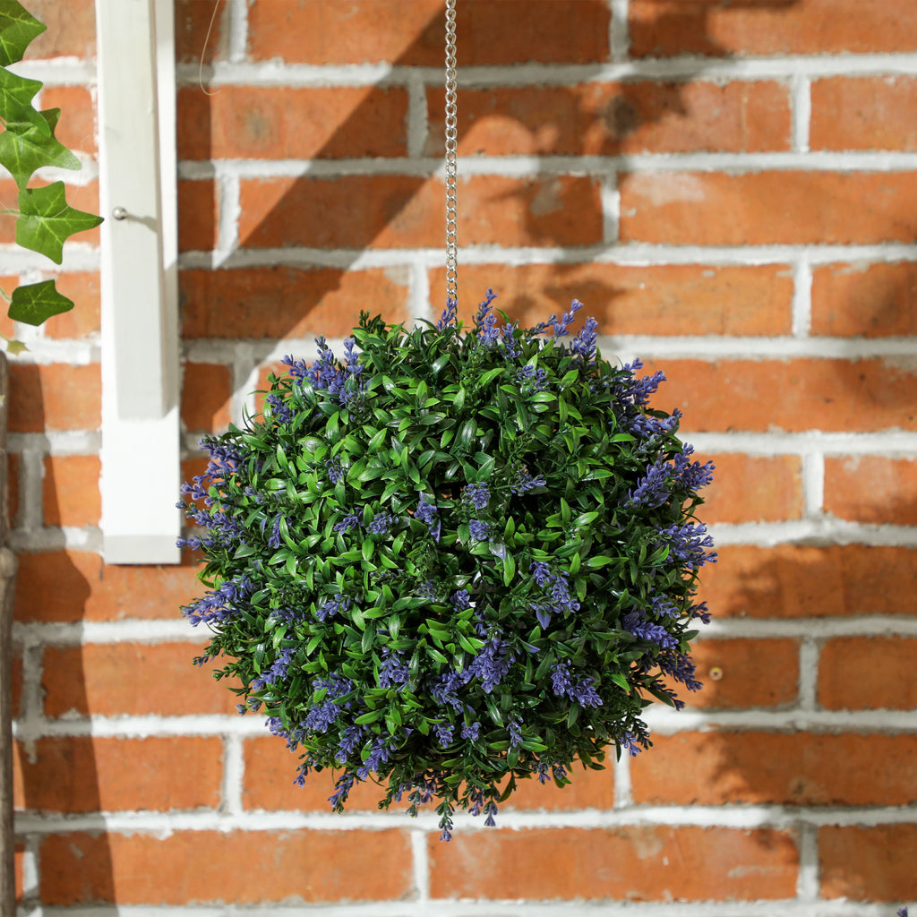 Lot de 2 boules topiaires artificielles, fausses plantes décoratives résistantes aux UV, Ø 27 cm, violet et vert-6
