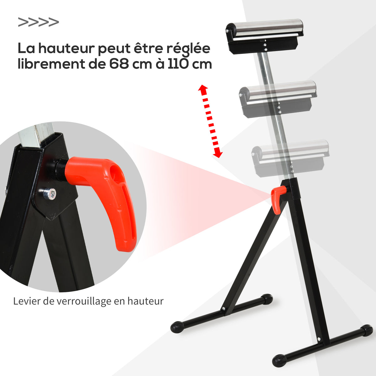 Servante d'atelier à rouleau pliable, support avec rouleau hauteur réglable 68 à 110 cm, charge max. 90 kg, noir-4