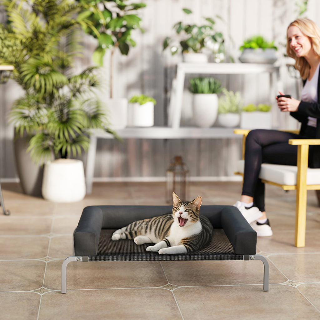 Lit surélevé pour chien rafraichissant, lit de camp pour chiens intérieur extérieur portable, 90 x 65 x 30 cm, noir-9