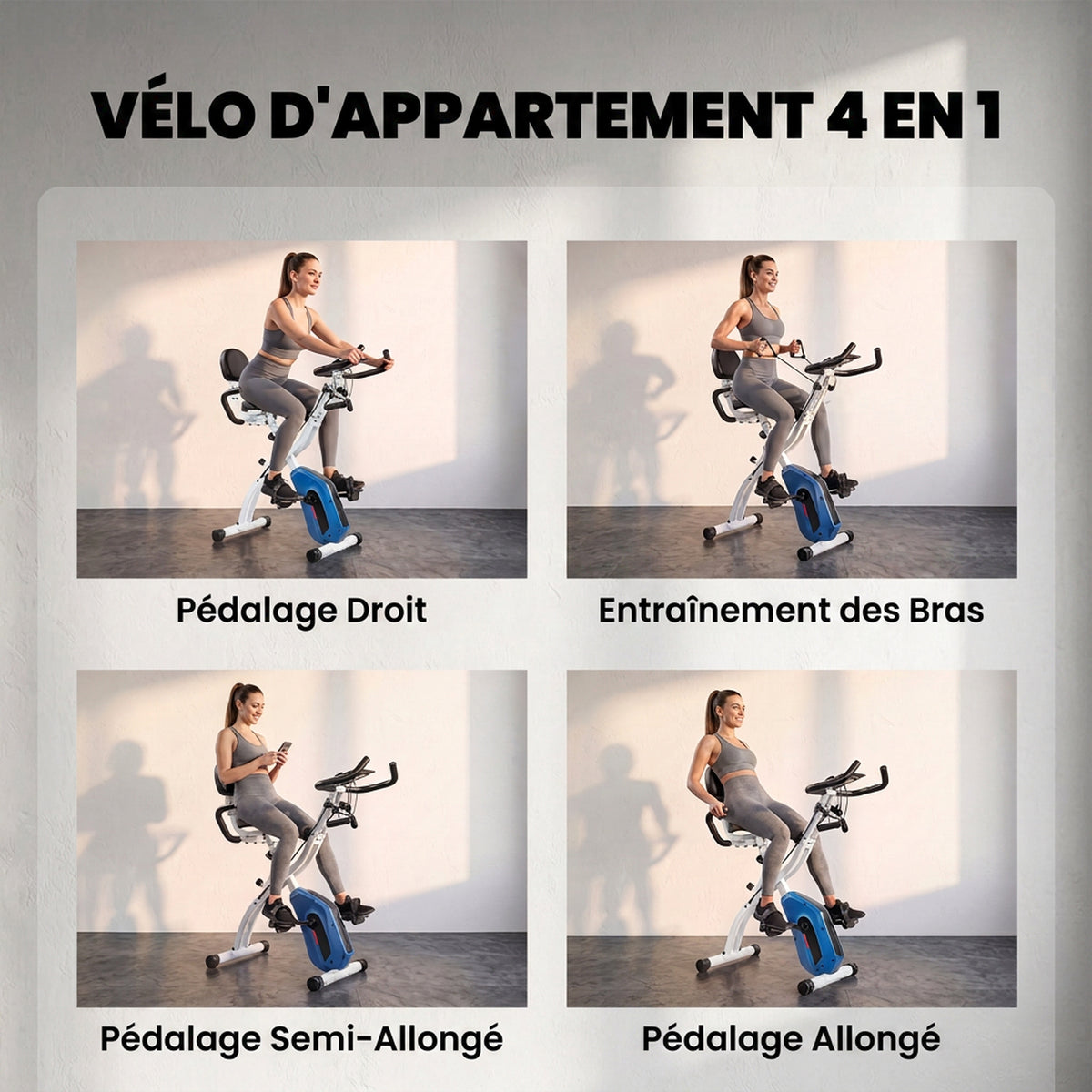 Vélo d'Appartement Pliable Vélo de Fitness 4 en 1 Silencieux Connecté Kinomap Bluetooth et Zwift 105x53,5x109cm Bleu-3