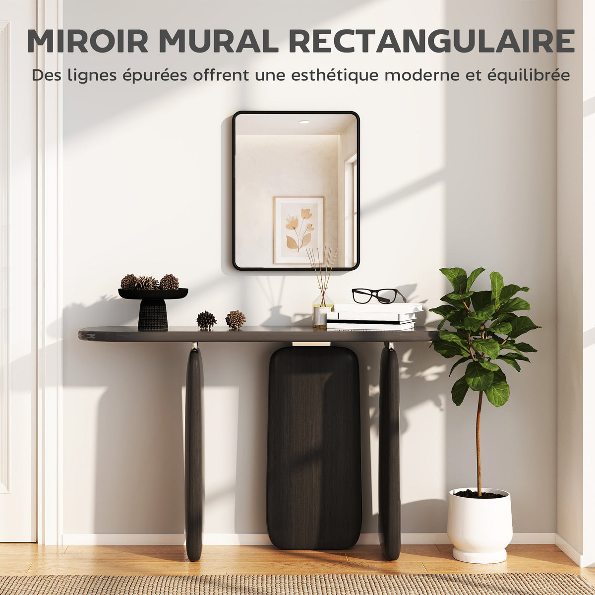 Miroir mural rectangulaire 50 x 40 cm, miroir décoratif moderne avec cadre en métal pour salon, entrée, couloir, noir-3