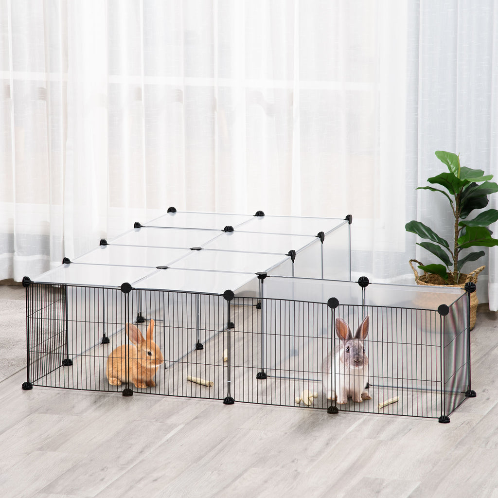 Enclos pour petits animaux design DIY cage modulable pour cochon d'Inde lapin chinchillas petits animaux domestiques 27 panneaux noir-1