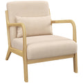 Fauteuil lounge - 3 coussins inclus - assise profonde - accoudoirs - structure bois hévéa - aspect velours beige-0