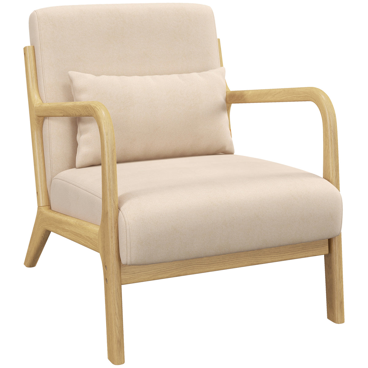 Fauteuil lounge - 3 coussins inclus - assise profonde - accoudoirs - structure bois hévéa - aspect velours beige-0