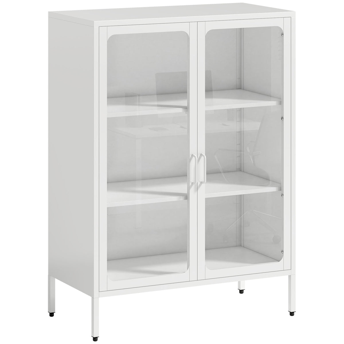 Armoire de bureau avec 2 portes en verre, 2 étagères réglables, meuble de rangement bureau en acier, 80x40x110cm, blanc-0