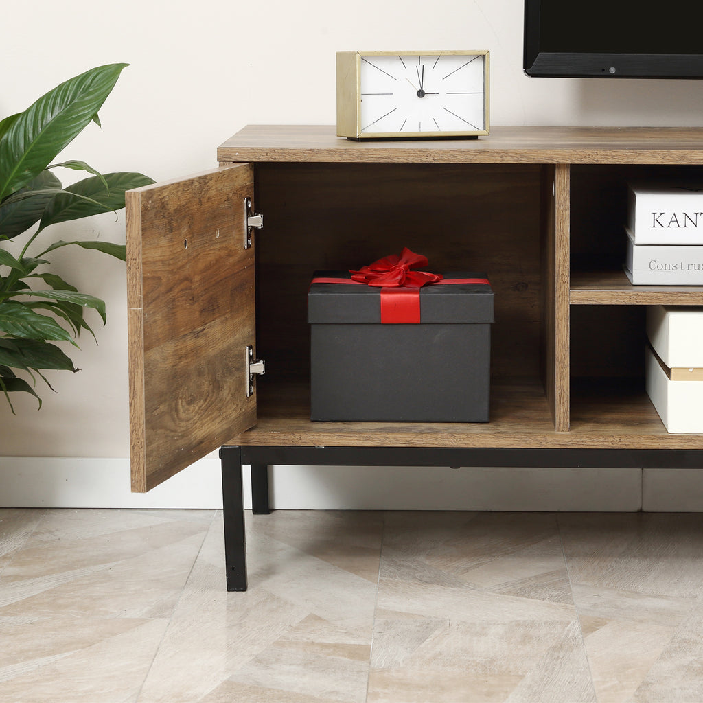 Meuble TV banc TV jusqu'à 50 pouces placard, 2 tiroirs et étagère - 2 passe-câbles - 132 x 39 x 45,5 cm marron noir-7
