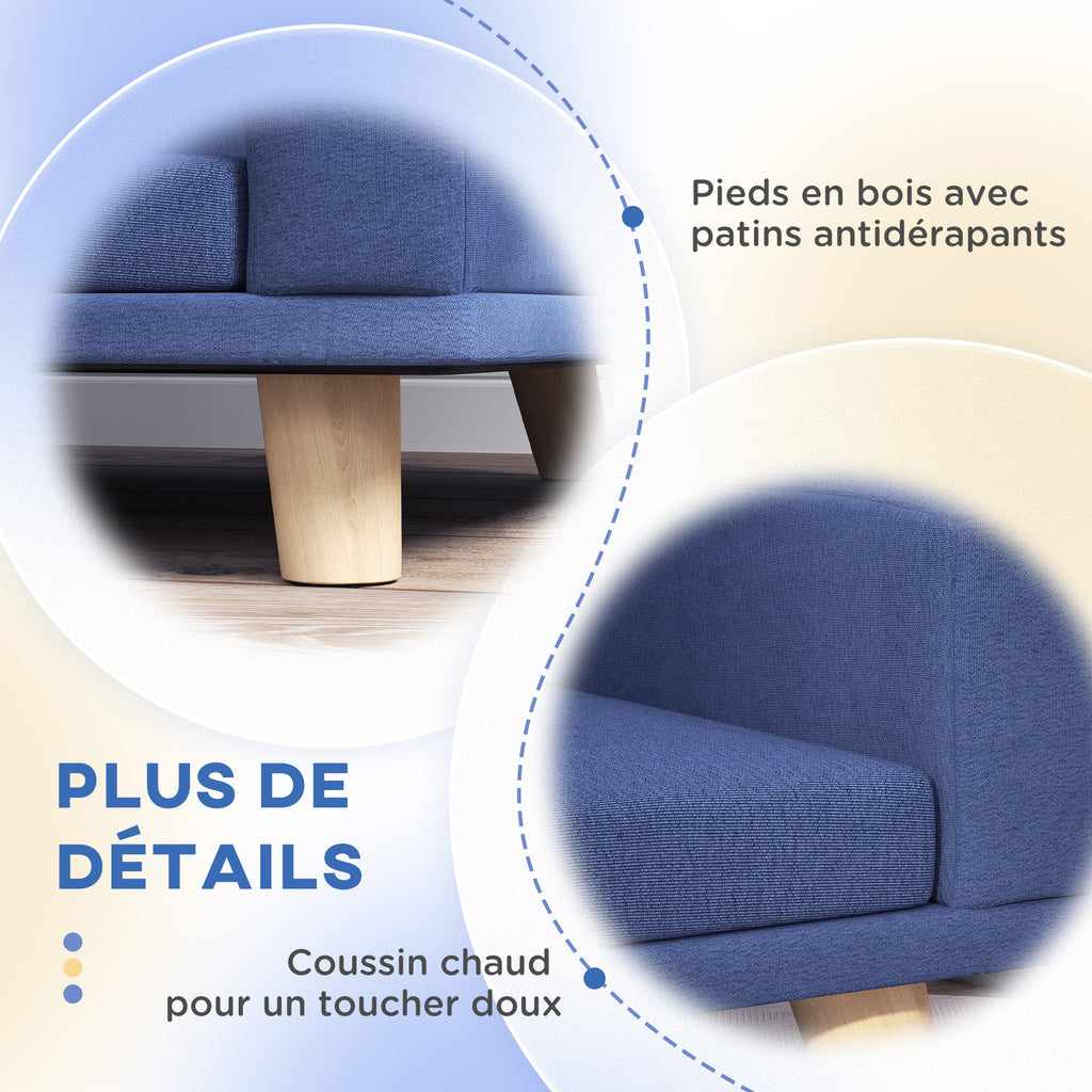 Canapé pour chien grand lit surélevé pour chien coussin lavable cadre en bois tissu polyester 98 x 67 x 25 cm bleu-5