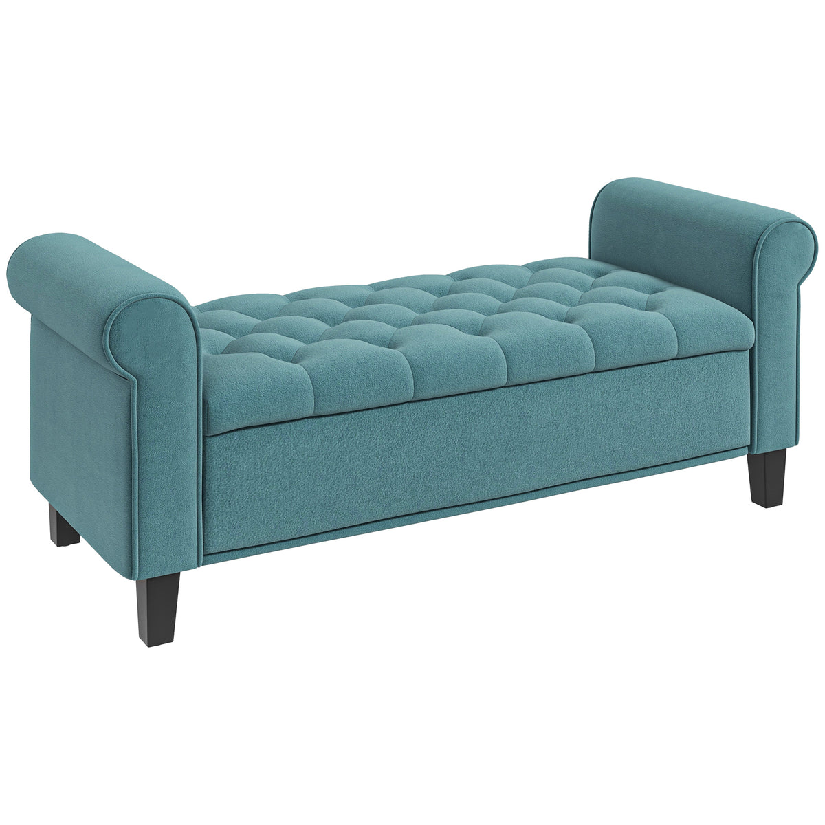 Banc de rangement bout de lit avec accoudoirs, tissu velours rembourré et capitonné, 126 x 48,5 x 57 cm, vert-0
