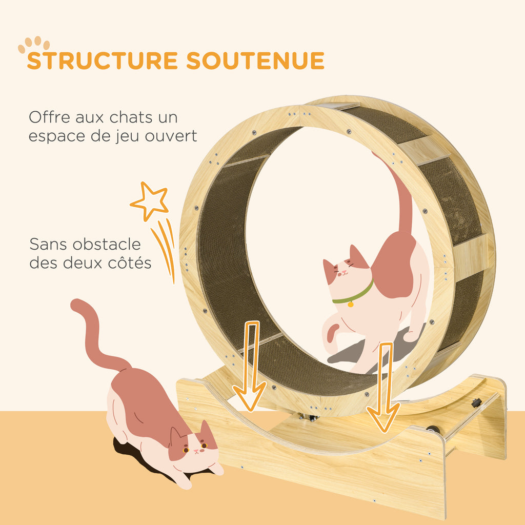 Roue de course pour chat d'intérieur tapis roulant avec frein coussins de grattage diamètre 91 cm naturel-4