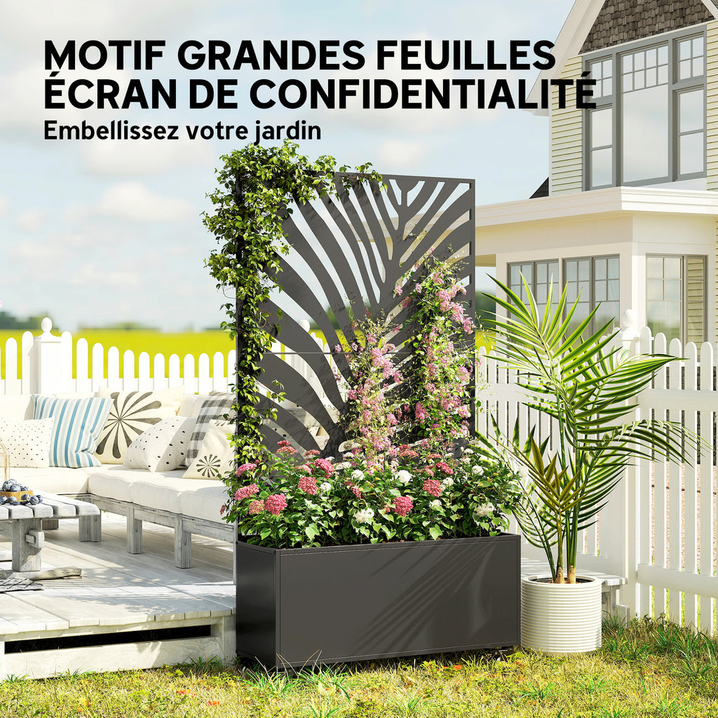 Jardinière avec treillis, bac à fleurs, avec brise-vue et roulettes verrouillables, métal, 90 x 30 x 160 cm, noir-4