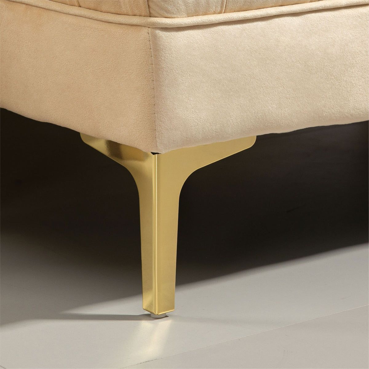 Banc banquette capitonnée bout de lit style classique chic dim. 118L x 45l x 42H cm piètement métal doré velours beige-9