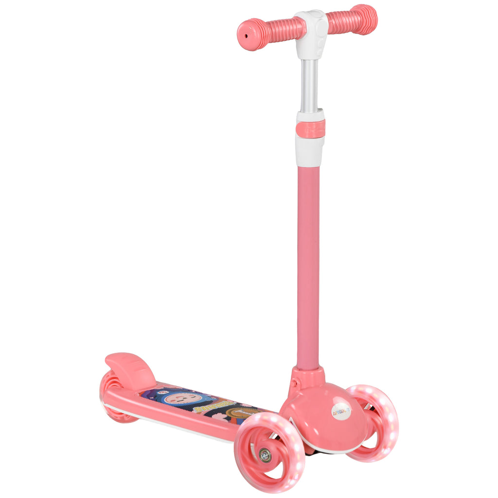 Trottinette enfant 3 Roues Lumineuses LED Hauteur Guidon réglable frein à Friction arrière de 2 à 6 ans Rose-0