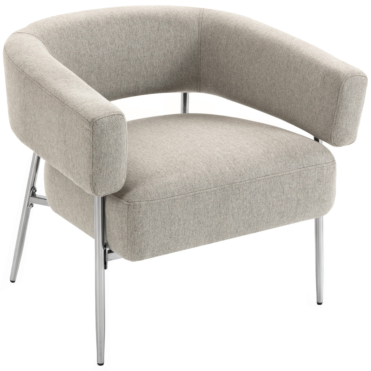 Fauteuil Salon, Fauteuil d'Appoint Rembourré en Tissu Aspect Lin, Dossier Incurvé et Accoudoirs, Style Moderne, Marron-0