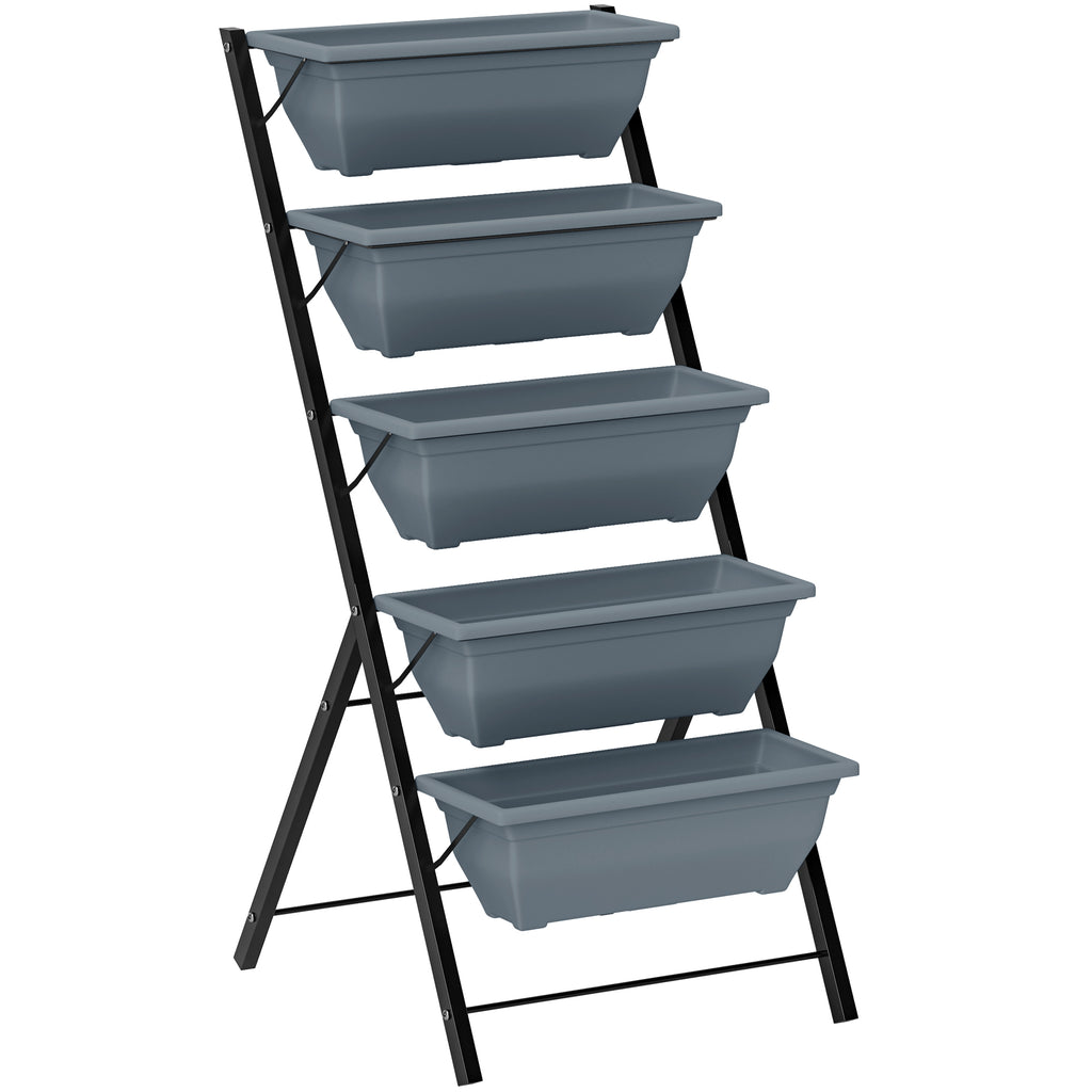 Jardinière surélevée avec étages jardinière verticale avec 5 bacs à fleurs trous de drainage cadre en acier gris-0