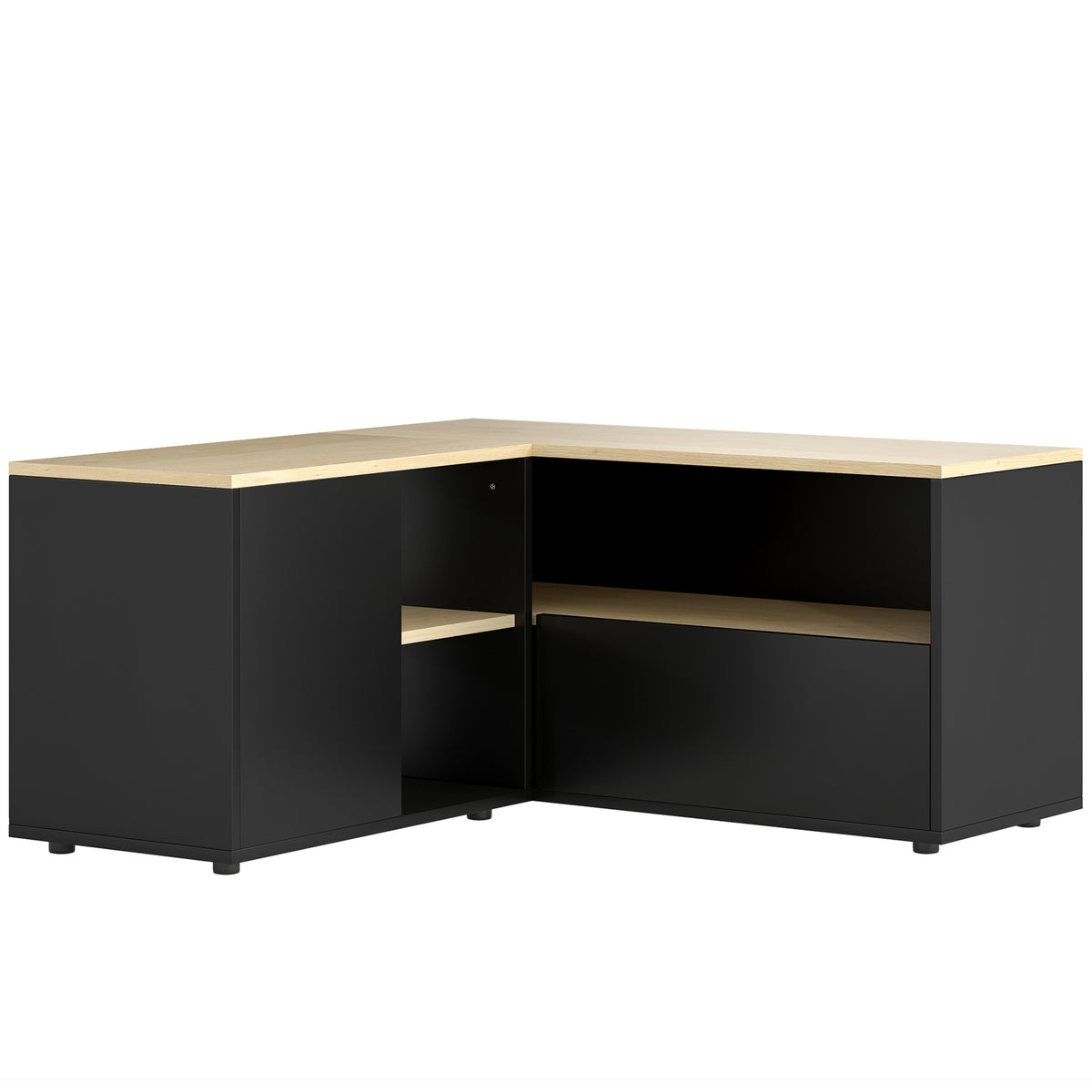 Meuble TV d'angle banc télévision jusqu'à 40 pouces avec 2 placards et 3 niches 90 x 90 x 45 cm chêne et noir-0