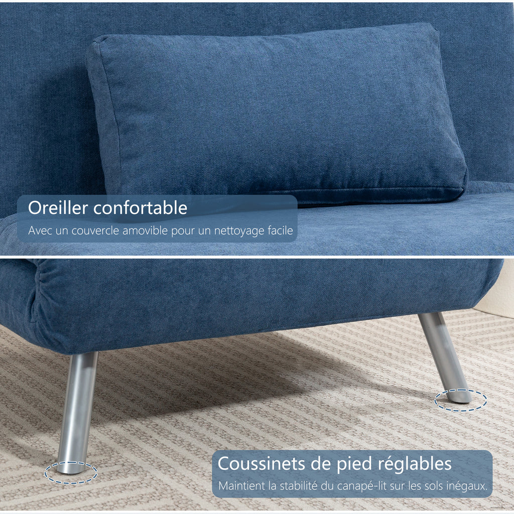 Fauteuil convertible 1 place, fauteuil-lit clic-clac 3 en 1 avec dossier réglable, oreiller, assise large, bleu-6