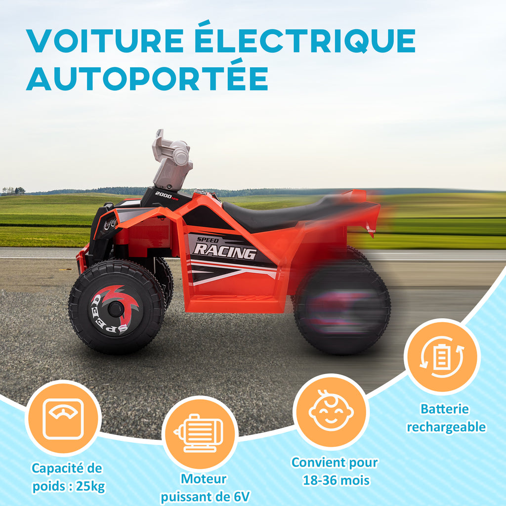 Quad électrique pour enfants véhicule à batterie 6V avec marche avant et arrière 70L x 41,5l x 48,5H cm Rouge-5