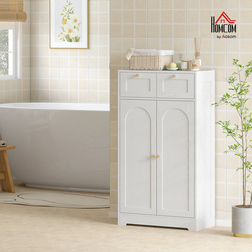 Meuble de salle de bain meuble de rangement avec 2 tiroirs double porte arquée étagères réglables 60x30x108cm blanc-9
