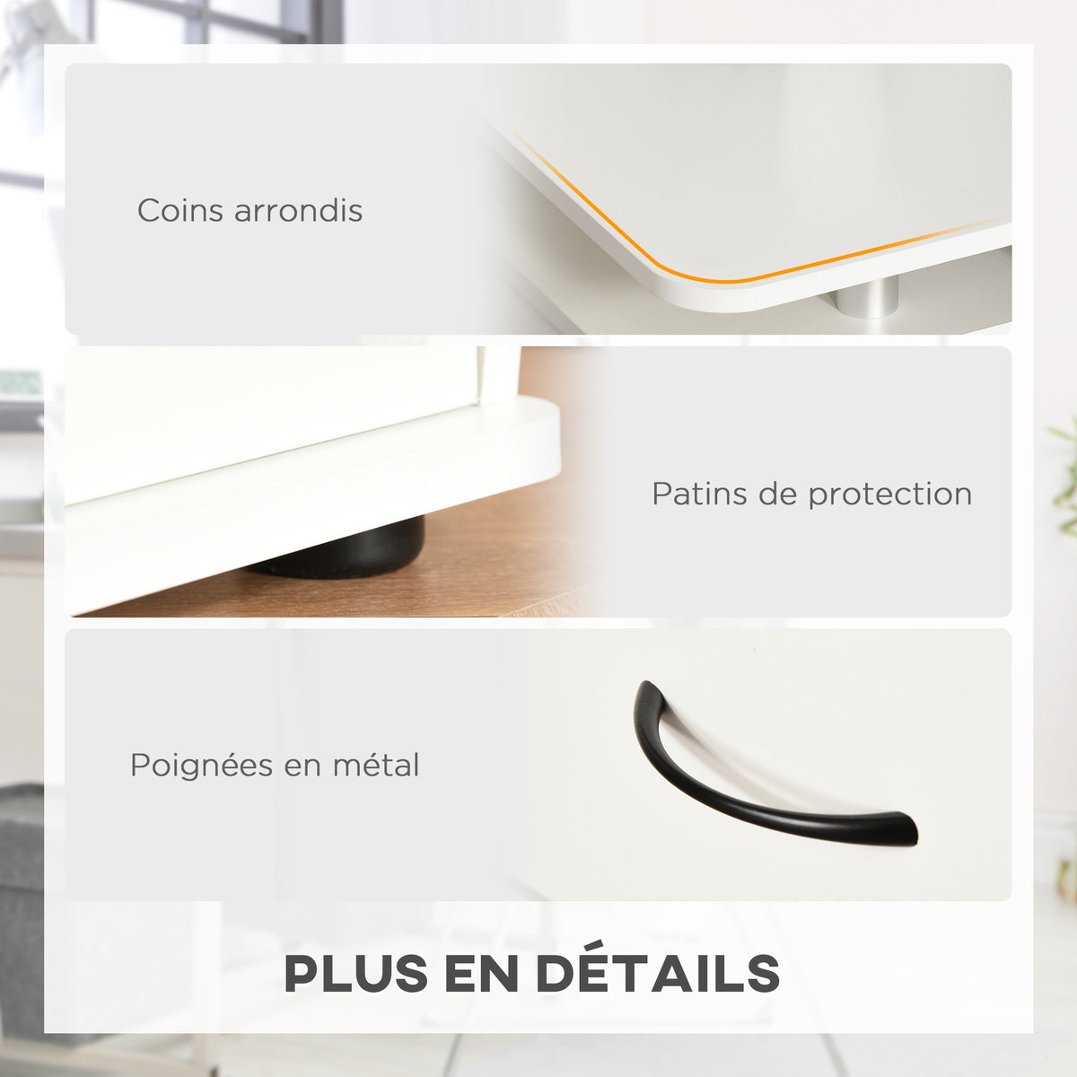 Bureau informatique multimédia multi-rangements 120L x 55l x 85H cm en bois blanc-5